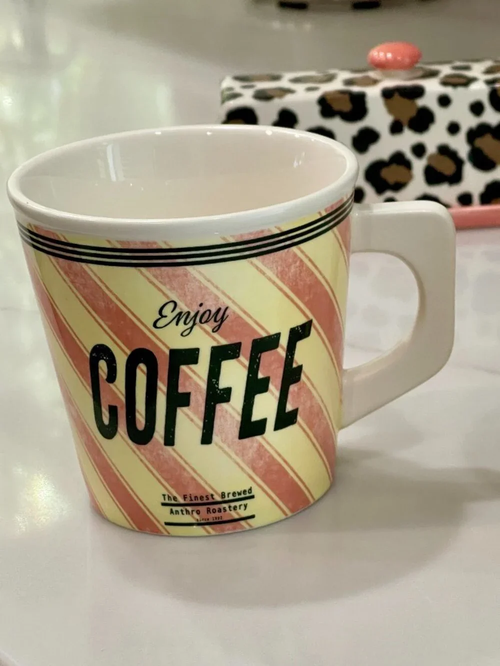 Set of 2; Enjoy Coffee Pink Retro Mugs -Anthero Roasters -NEW